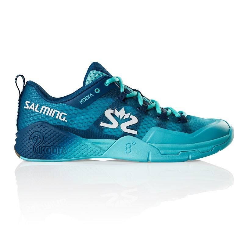 White/Blue Salming Mens Kobra Mid 2 Sports Indoor Court Trainers